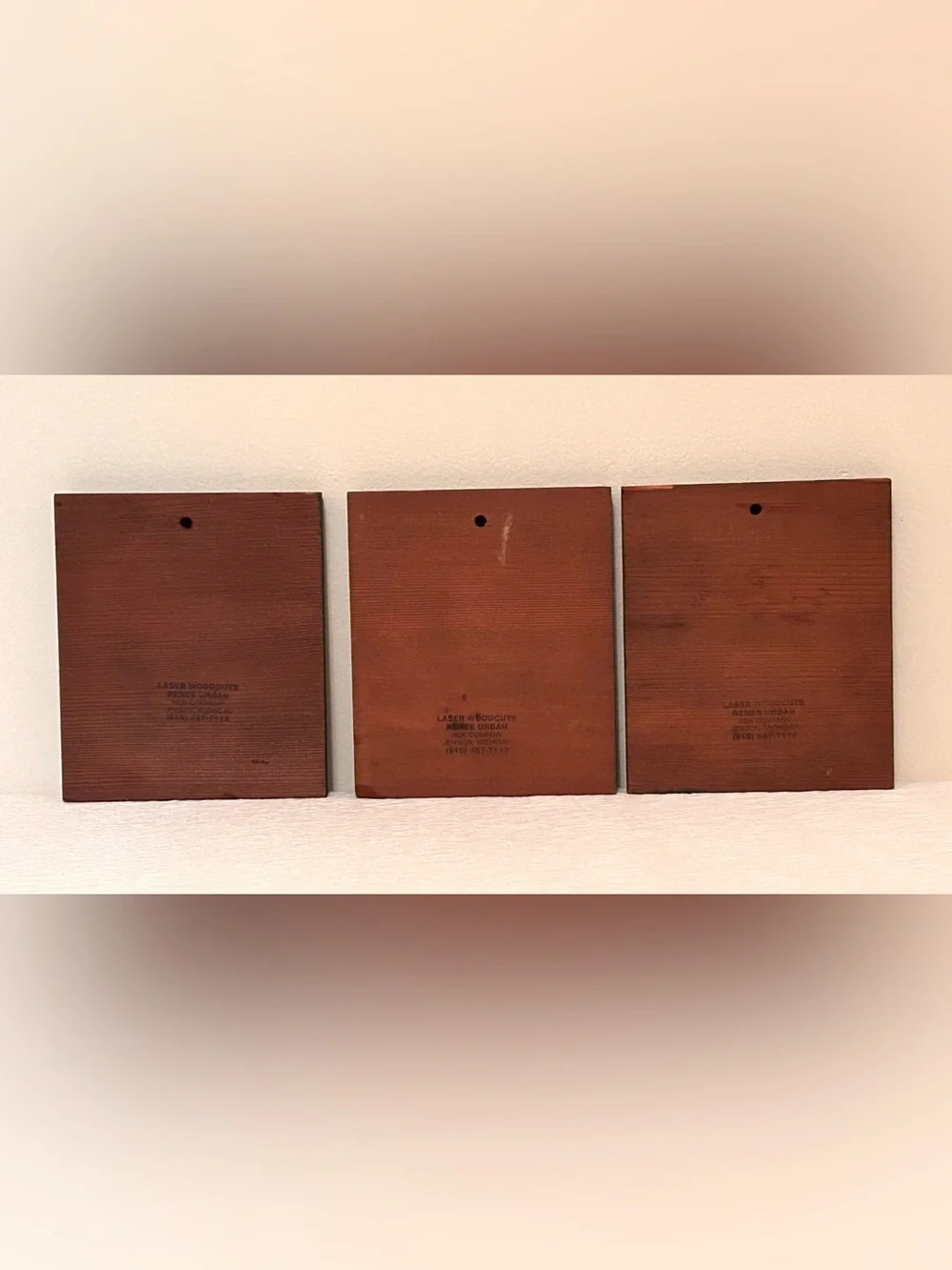 Set of 3 Hand Engraved Wooden Floral Plaques-By Artist Renee Urban